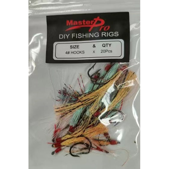20 X DIY Luminous Flasher Hook Fishing Rig Assorted Colors Hooks Size 4