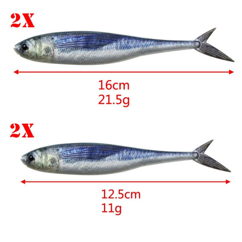 4pcs 2 sizes Natural shape Soft Plastic Mackerel Bonus 5pcs jig heads - Bait Tackle Direct