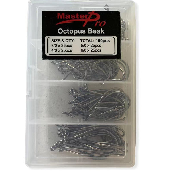 MASTERPRO 100pcs Octopus BAK Hook Assortment – Sizes 2/0–5/0 Fishing Tackle