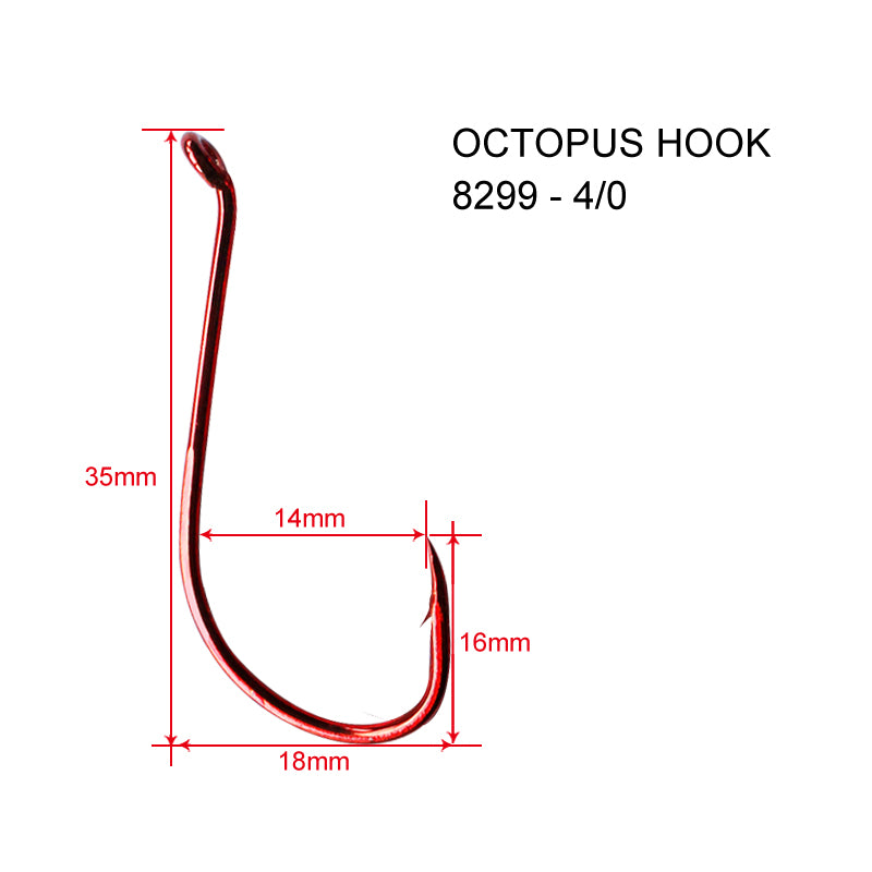 Chemically Sharpened Octopus Beak RED Hooks Fishing Tackle - Bait Tackle Direct