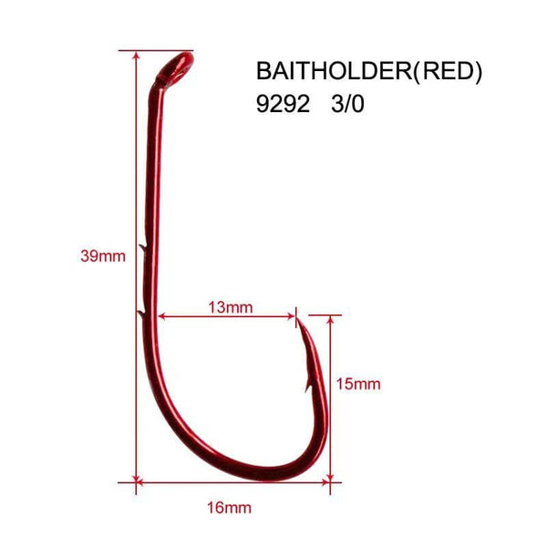 100 pcs Chemically Sharpened Baitholder Hooks 3/0 Red Fishing Tackle - Bait Tackle Direct