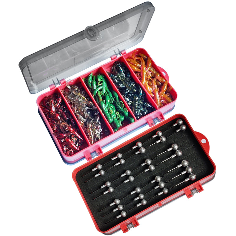 3 sizes of Jig Heads, 50pcs of 5colours of Shrimps 5.1cm with double side soft plastic box D - Bait Tackle Direct