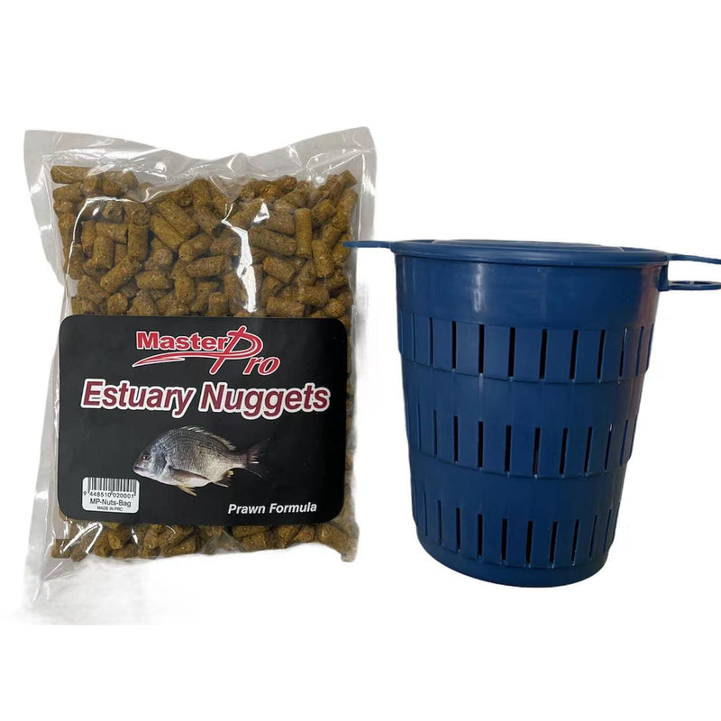 Prawn & Aniseed Oil Base Estuary Large Pellets 700g Plus Berley Cage Bucket with Lid Fishing Tackle - Bait Tackle Direct