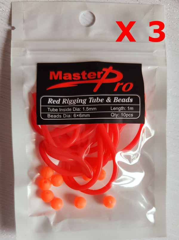 3x Red Fishing Soft Tubes In Dia 1.5mm Length 1 Metre & 10 Beads, Fishing Tackle - Bait Tackle Direct