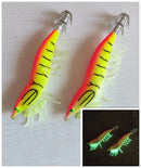 2 x Shrimp Fishing Lures Luminous Leg Squid Jigs 3.5 Orange - Bait Tackle Direct