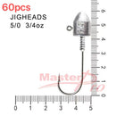 60pcs Size Chemically Sharpened 5/0, 3/4 OZ Jig Heads Fishing Tackle - Bait Tackle Direct