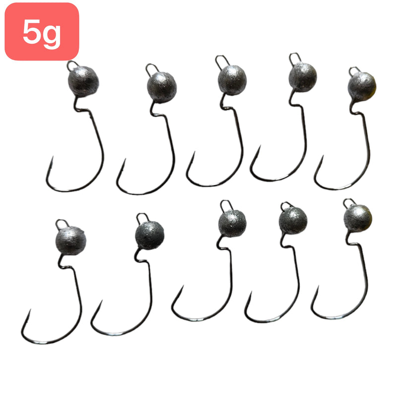10pcs Jig Heads Chemically Sharpened Weedless and Snag less Hook 3g 5g 7g