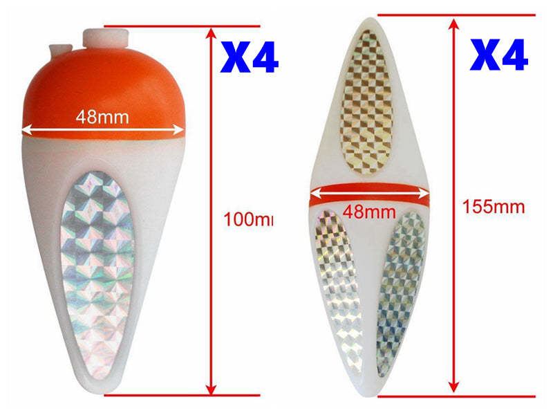 8 Pcs Glitter Teaser Float Value Pack Fishing Tackle 2 sizes - Bait Tackle Direct