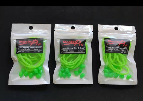 3x packs 1M Lumo Green Rigging Tube & Beads - Bait Tackle Direct