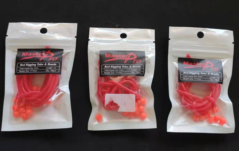 3x packs 1M Lumo Red Rigging Tube & Beads Fishing Tackle - Bait Tackle Direct