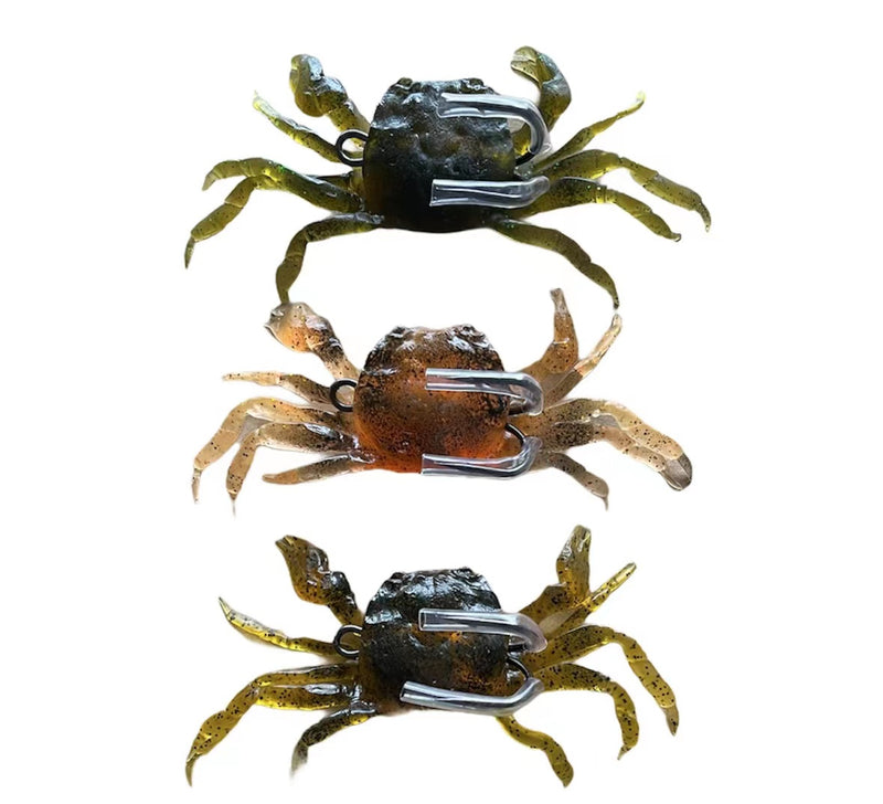 3 x Artificial Simulation Soft Plastic Crab 3D Lure 32g Hook 3 Colours Fishing Tackle