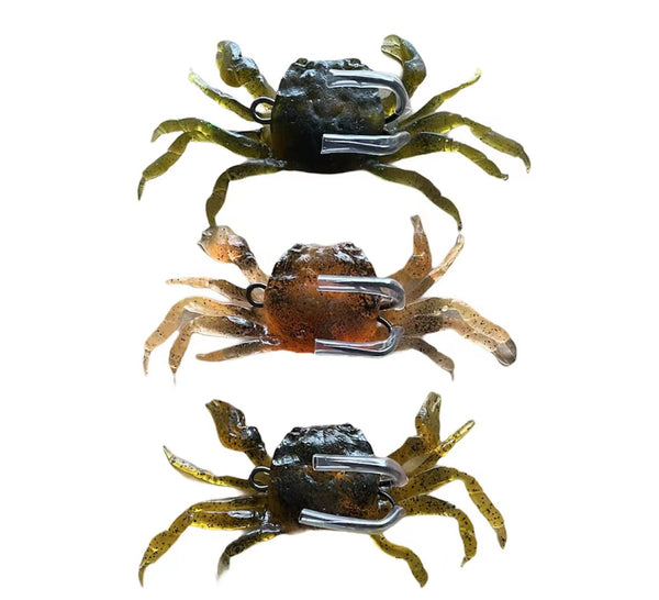 fishing crab lures 3 x Artificial Simulation Soft Plastic Crab 3D Lure 32g Hook 3 Colours  Fishing Tackle
