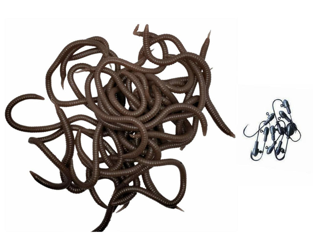 20pcs Sand Worm Softs Plastic Worm Bonus 10 Jig heads Bait Tackle Direct