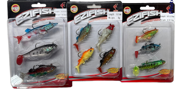 10pcs ( 3pks) Laser Flash Assorted weighted Soft Plastic Lure with Hooks - Bait Tackle Direct