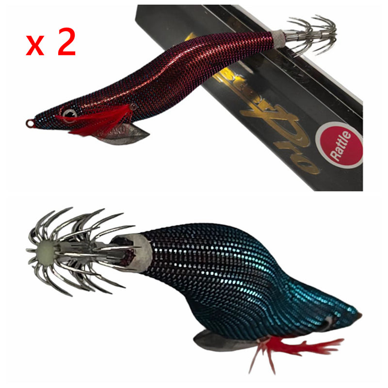 Premium Quality Squid Jigs Red Foil Turning into Blue Egi Fishing Lures  with Rattle Sizes 2.5,3.0,3.5 1#