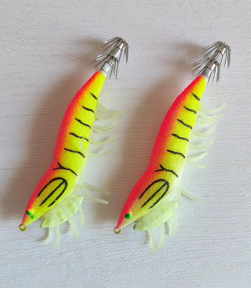 Shrimp Lures Fishing Saltwater,Squid Bait - Wooden Shrimp Hook Glow Effect,  Flexible Swimming - Sea Bass, Squid, Snakehead Fish, Snapper Foccar :  : Sports & Outdoors