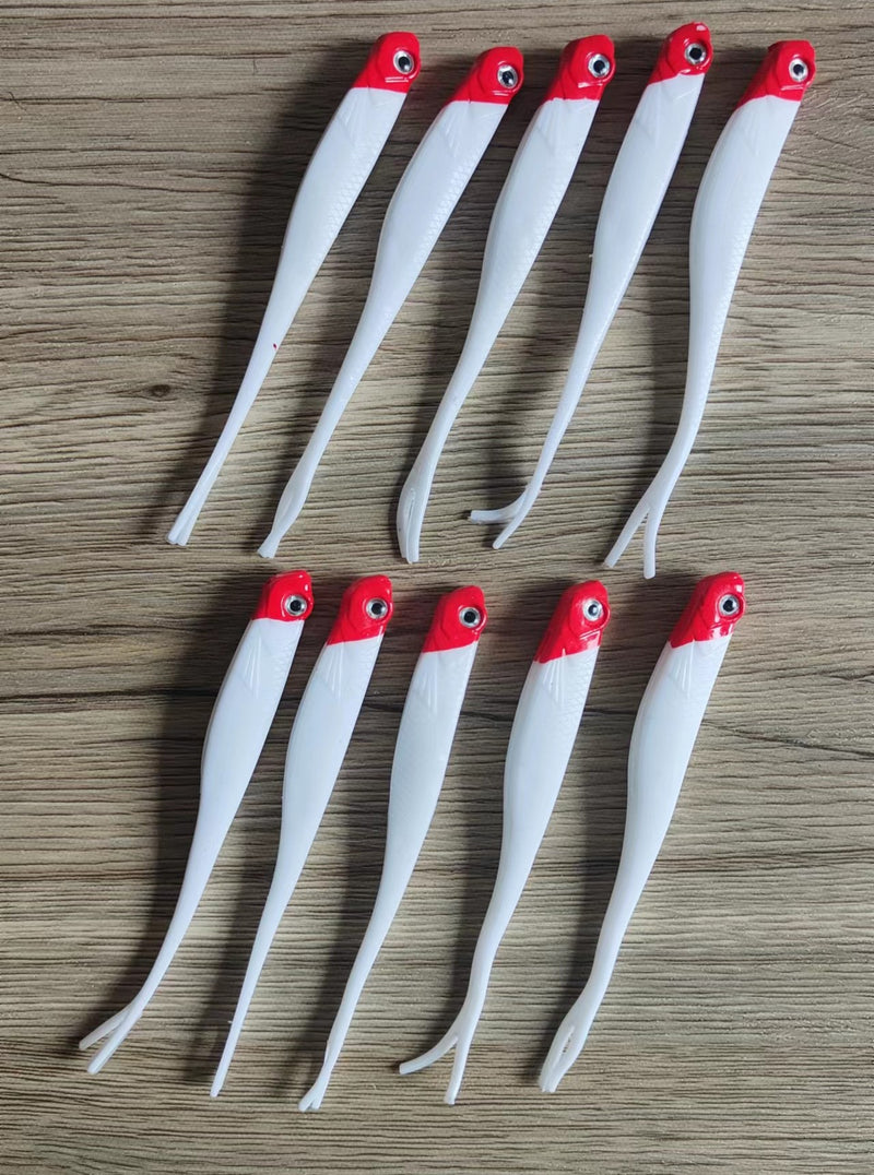 10pcs Shad Soft Lure Fork Tail 8.5g 13cm Red Head - Bait Tackle Direct