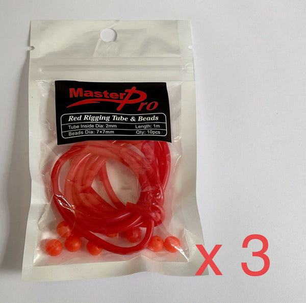 3x Red Fishing Soft Tubes In Dia 2.0mm Length 1 Metre & 10 Beads Fishing Tackle - Bait Tackle Direct