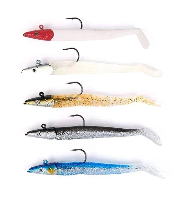 5pcs Jig Head Soft Plastic Fishing Lures with Hook Sinking Swimbaits for Saltwater and Freshwater - Bait Tackle Direct